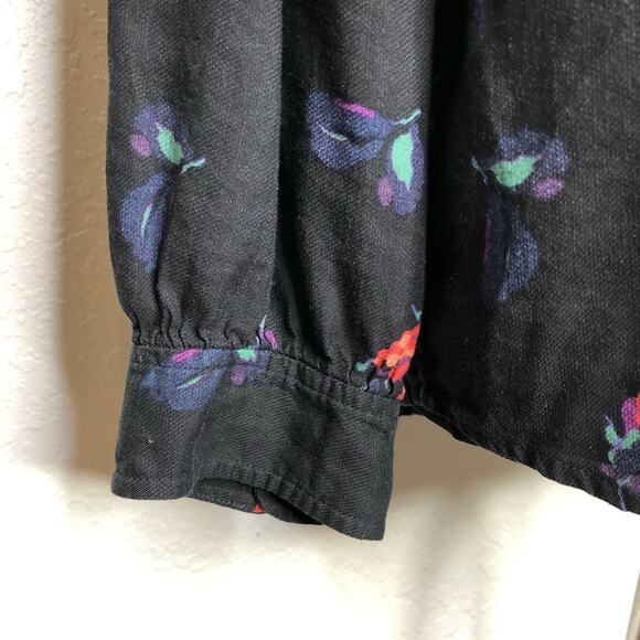 Anthropologie Maeve black pink floral balloon sleeve linen blend top size Medium - Picture 4 of 15